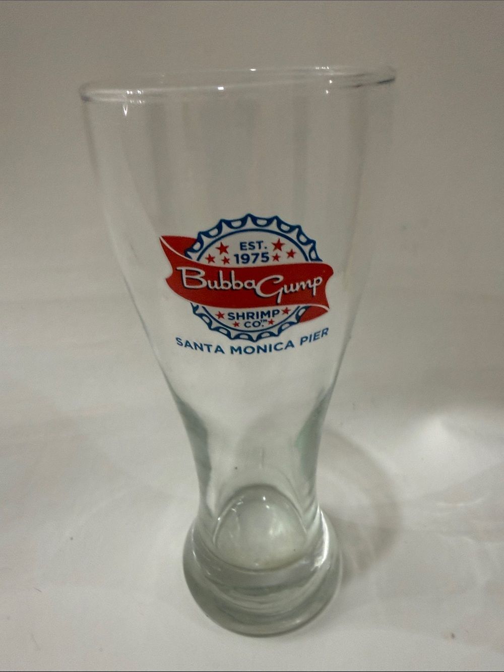 Bubba Gump Shrimp Co Restaurant Santa Monica Pier Blue Red 20 Oz Beer Bar Glass